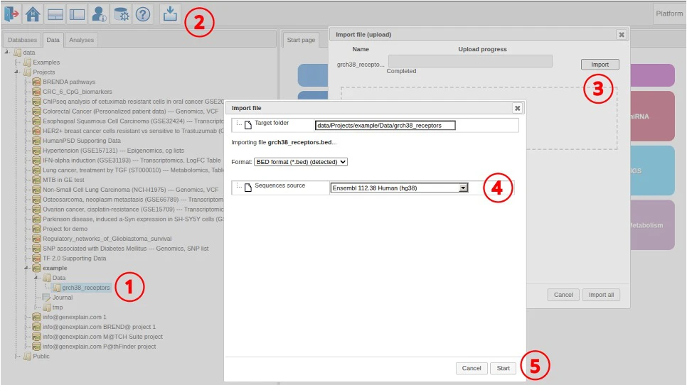 steps to import the data into the platform